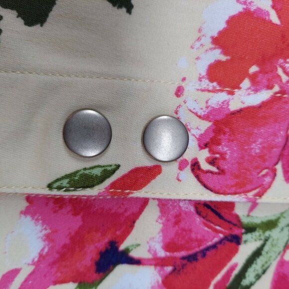 Norm Thompson Womens Large Floral Print Denim Style Jacket Stretch Flap Pocket - Picture 6 of 9